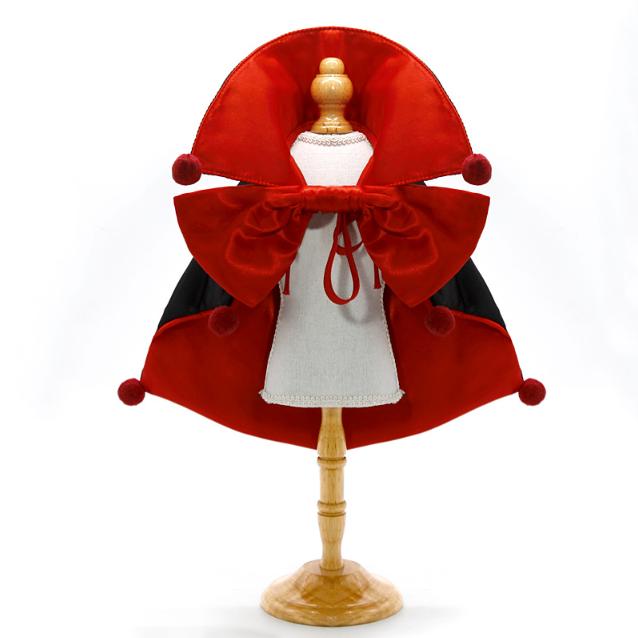 Red Regal Vampire Pet Cape | Halloween &amp; Christmas Costume Cloak with Bow &amp; Pom-Poms for Dogs and Cats(Size M)