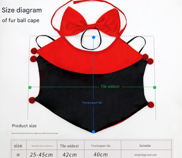 Purpie Regal Vampire Pet Cape | Halloween & Christmas Costume Cloak with Bow & Pom-Poms for Dogs and Cats(Size M)