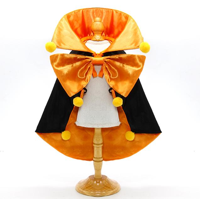 Orange Regal Vampire Pet Cape | Halloween &amp; Christmas Costume Cloak with Bow &amp; Pom-Poms for Dogs and Cats(Size M)
