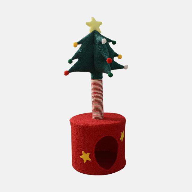 Festive Christmas Tree Cat Scratcher &amp; Condo | 2-in-1 Sisal Post with Cozy Hideaway Bed