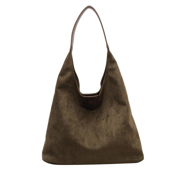 Greenish-brown Chic Faux Suede Tote Bag with Matching Pouch | Large Capacity Slouchy Shoulder Bag