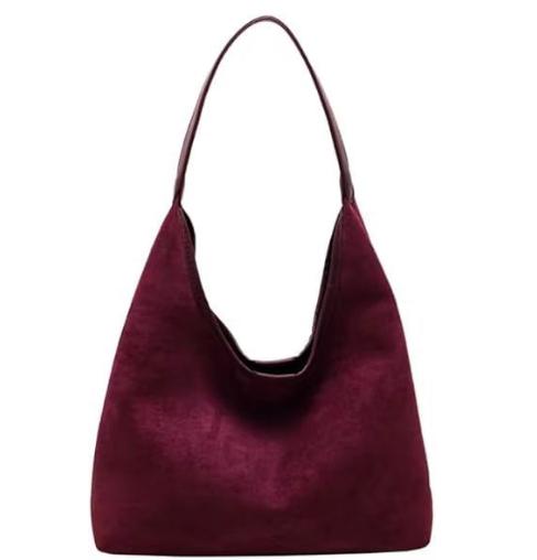 Wine red Chic Faux Suede Tote Bag with Matching Pouch | Large Capacity Slouchy Shoulder Bag