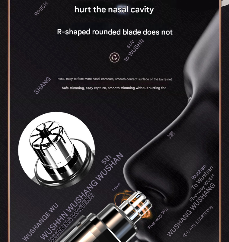 Orange Painless Electric Nose & Ear Hair Trimmer - USB-C Rechargeable Grooming Tool with LED Battery Display for Men and Women