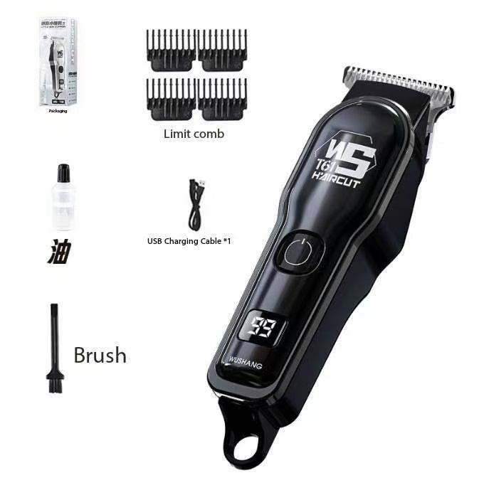 Black Professional Cordless Hair Clippers - USB Rechargeable Trimmer with LED Display for Barbers &amp; Home Grooming