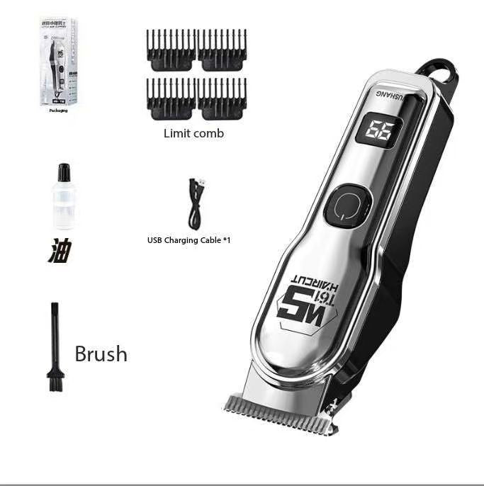 Silver Professional Cordless Hair Clippers - USB Rechargeable Trimmer with LED Display for Barbers &amp; Home Grooming