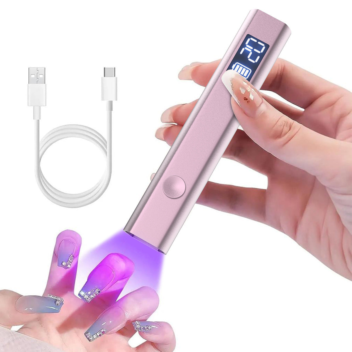Rose gold Handheld UV LED Nail Curing Pen - Portable USB-C Rechargeable Light for Fast-Drying Gel Polish &amp; Nail Art