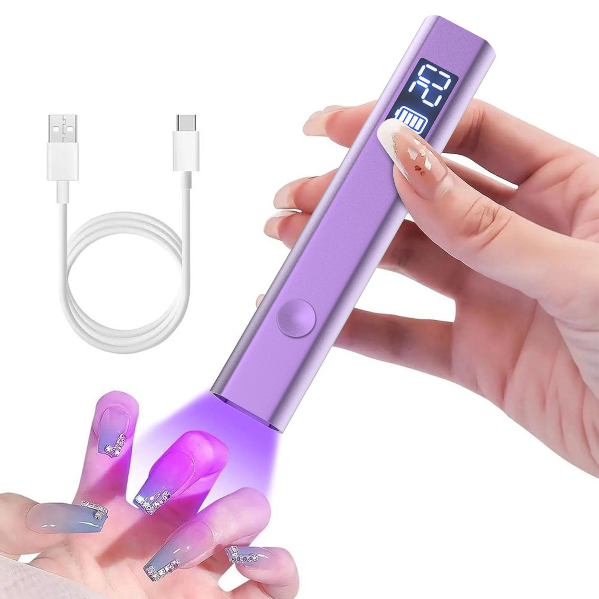 Purple Handheld UV LED Nail Curing Pen - Portable USB-C Rechargeable Light for Fast-Drying Gel Polish &amp; Nail Art