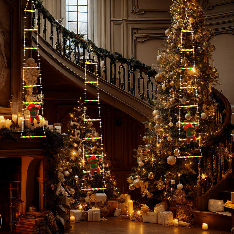 Festive Climbing Santa LED Ladder Light - USB Powered Outdoor Christmas Hanging Decoration with Remote(3m)