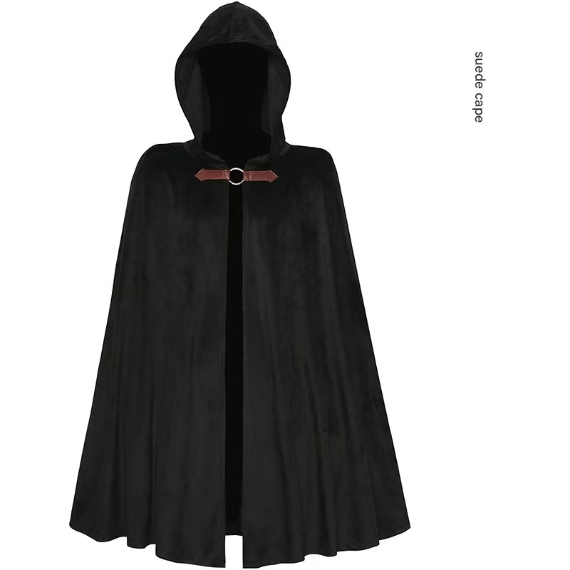 Black Shadow Wanderer Hooded Cape - Premium Velvet Robe for Jedi, Wizard &amp; Medieval Cosplay