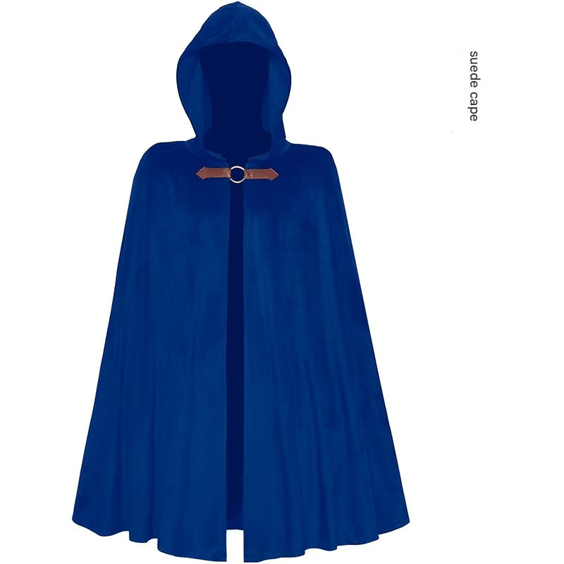 Blue Shadow Wanderer Hooded Cape - Premium Velvet Robe for Jedi, Wizard &amp; Medieval Cosplay