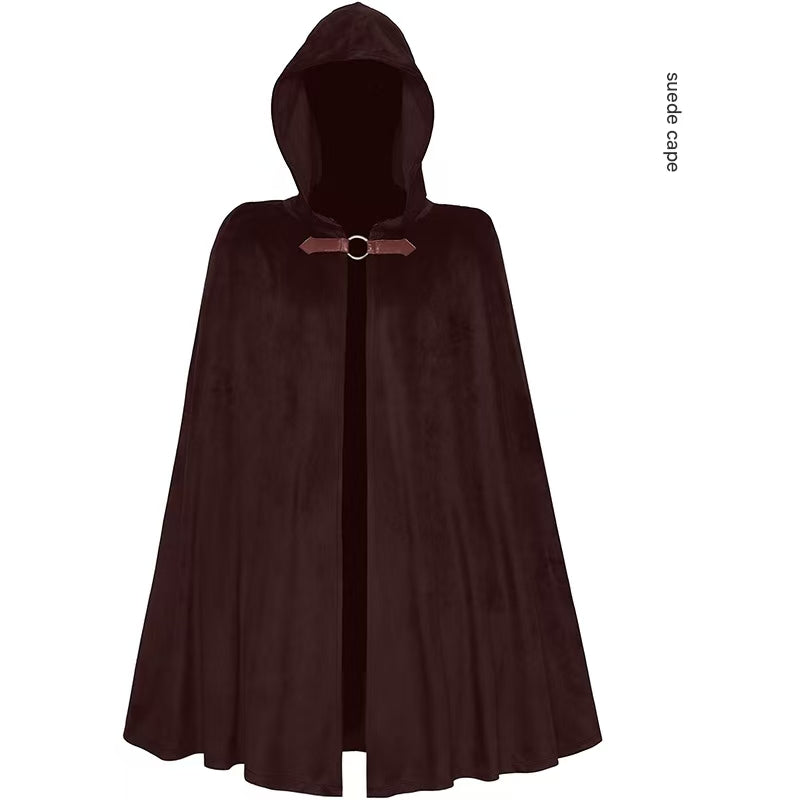 Brown Shadow Wanderer Hooded Cape - Premium Velvet Robe for Jedi, Wizard & Medieval Cosplay