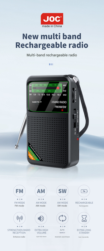 Golden JOC TG-77 Multi-Band Rechargeable Radio for Seniors - Automatic Channel Search, FM/AM/SW Bands