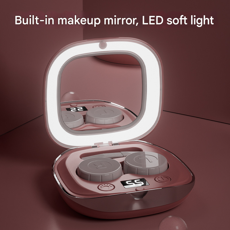 Purple Portable Ultrasonic Contact Lens Cleaner - Automatic Electric Cleaning Case with LED Makeup Mirror, USB Rechargeable for Travel & Home