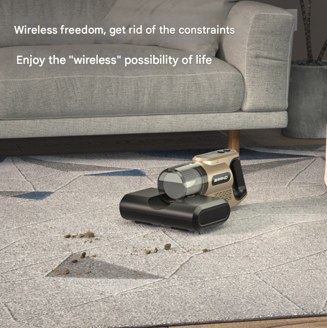 Khaki High-Power Wireless UV Sterilization Mite Removal Vacuum Cleaner - Powerful Suction and Deep Cleaning for Home Use