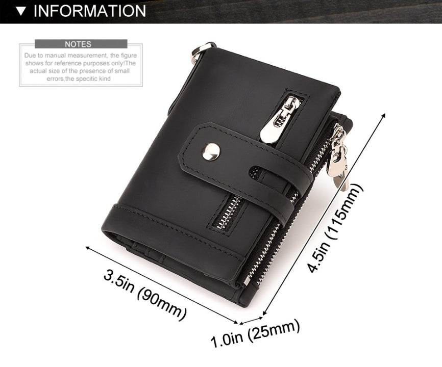 Green Genuine Leather Men's RFID Blocking Wallet - High Capacity Trifold with Zipper Coin Pocket