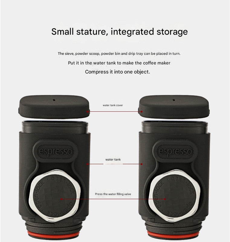 White Portable Hand Press Espresso Machine - Compatible with Espresso Capsules and Ground Coffee for Home, Travel, and Outdoor Use