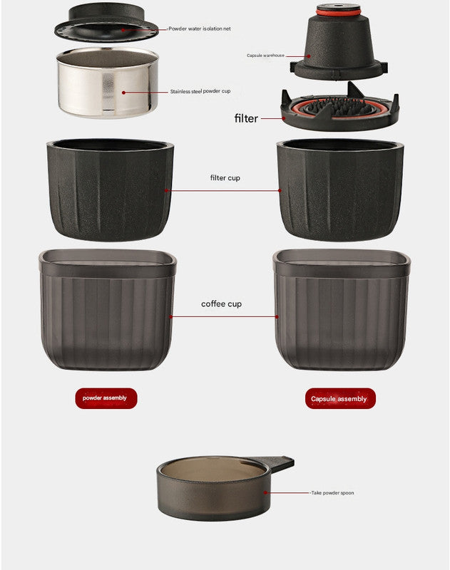 Black Portable Hand Press Espresso Machine - Compatible with Espresso Capsules and Ground Coffee for Home, Travel, and Outdoor Use