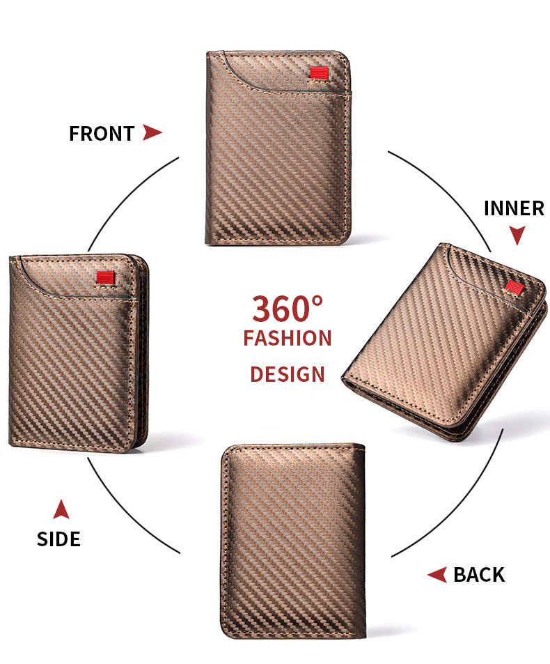 Coffee-colored Sleek Carbon Fiber Vertical Wallet for Men - Slim Bifold Card Holder with Clear ID Window