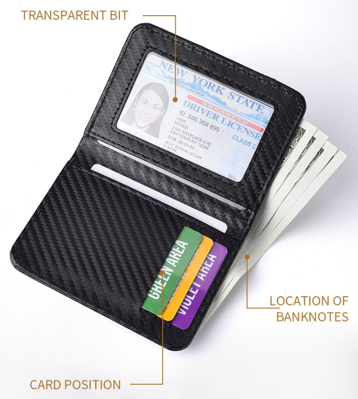 Coffee-colored Sleek Carbon Fiber Vertical Wallet for Men - Slim Bifold Card Holder with Clear ID Window