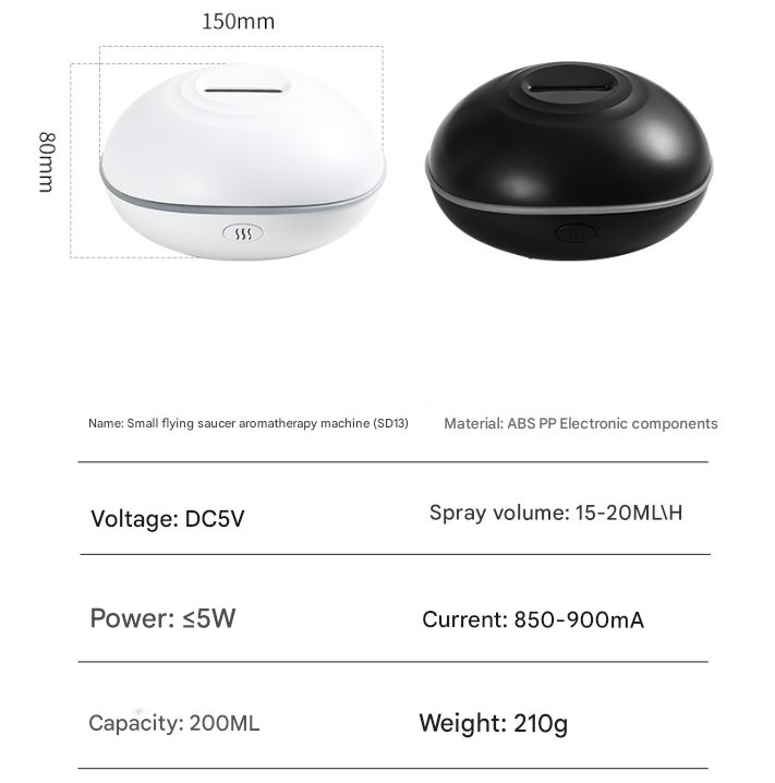 White Mini USB Aromatherapy Diffuser with Flame Projection - Portable Humidifier for Home and Car Use