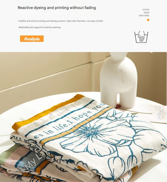 Flower Fairy Powder 40S Pure Cotton Gauze Bath Towel - Extra Large, Thick, Soft, and Highly Absorbent for Adults