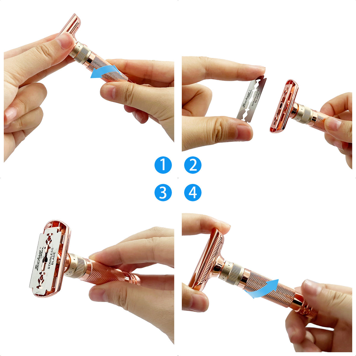 Rose gold Premium Adjustable Double Edge Safety Razor Kit - 8-Setting Precision Shave with Stand & 5 Blades