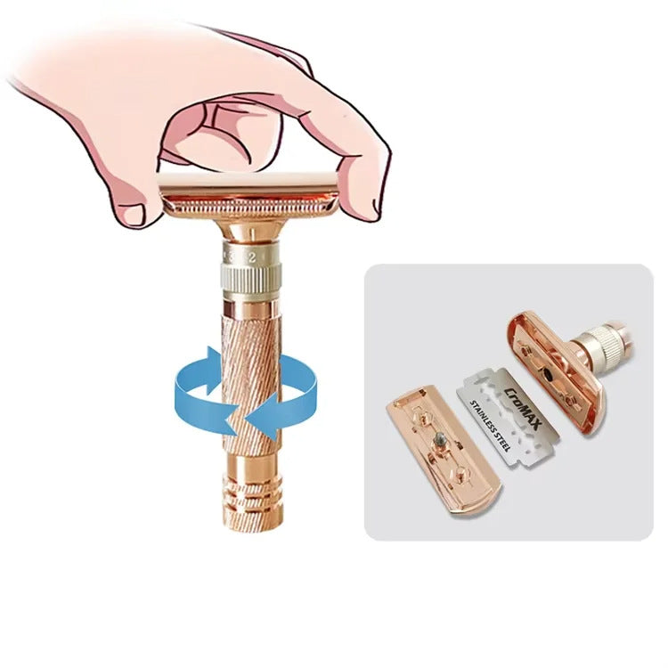 Rose gold Premium Adjustable Double Edge Safety Razor Kit - 8-Setting Precision Shave with Stand & 5 Blades