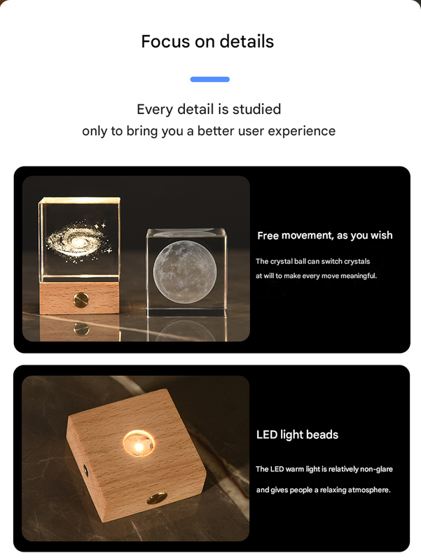 Milky Way Luminous 3D Crystal Cube Night Light - Laser Engraved Artwork with Solid Wood Base