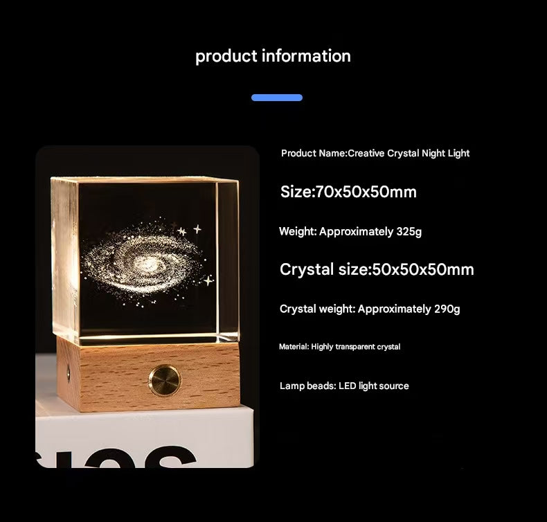 Saturn Luminous 3D Crystal Cube Night Light - Laser Engraved Artwork with Solid Wood Base