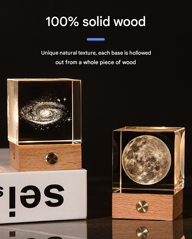 The Big Dipper Luminous 3D Crystal Cube Night Light - Laser Engraved Artwork with Solid Wood Base
