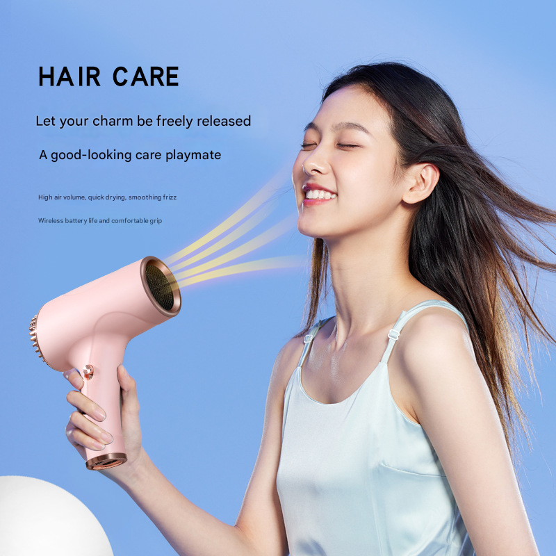 Black Ultra-Lightweight Ionic Cordless Hair Dryer, USB Rechargeable Portable Blow Dryer with Cool Air for Travel & Home