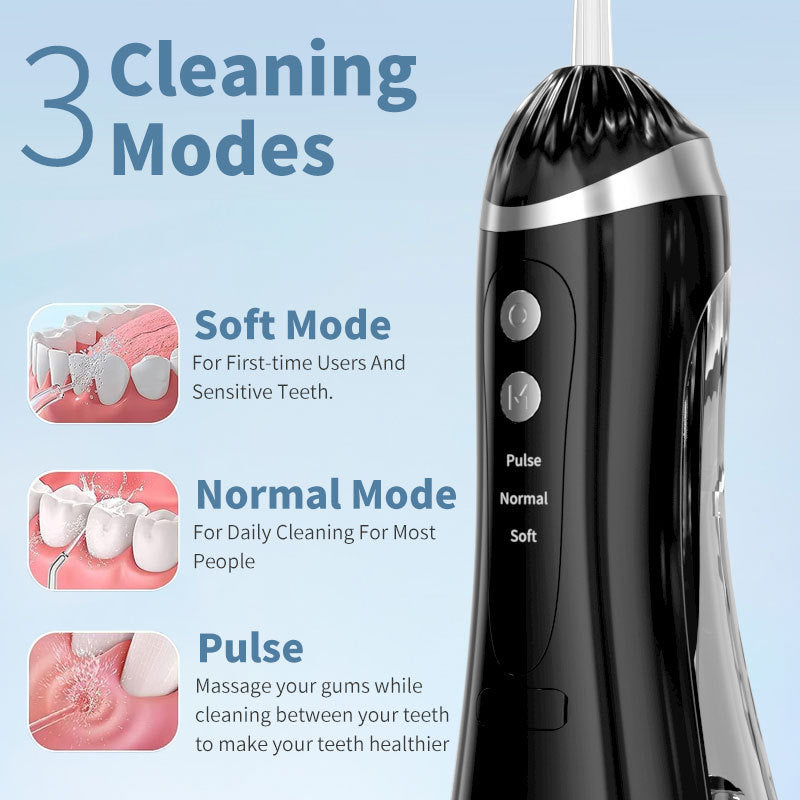 White Cordless Water Flosser & Oral Irrigator - Portable Teeth Cleaner with 3 Modes & 4 Jet Tips