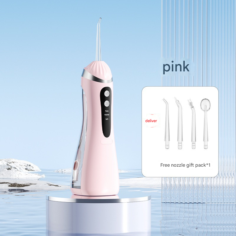 Pink Cordless Water Flosser &amp; Oral Irrigator - Portable Teeth Cleaner with 3 Modes &amp; 4 Jet Tips