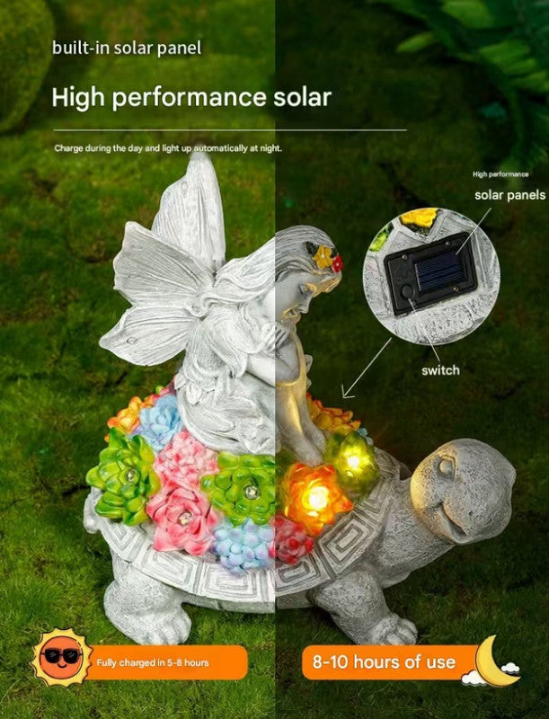 Cats and Butterflies Charming Solar-Powered Animal Garden Statue - Waterproof Resin Figurine with Glowing LED Accents
