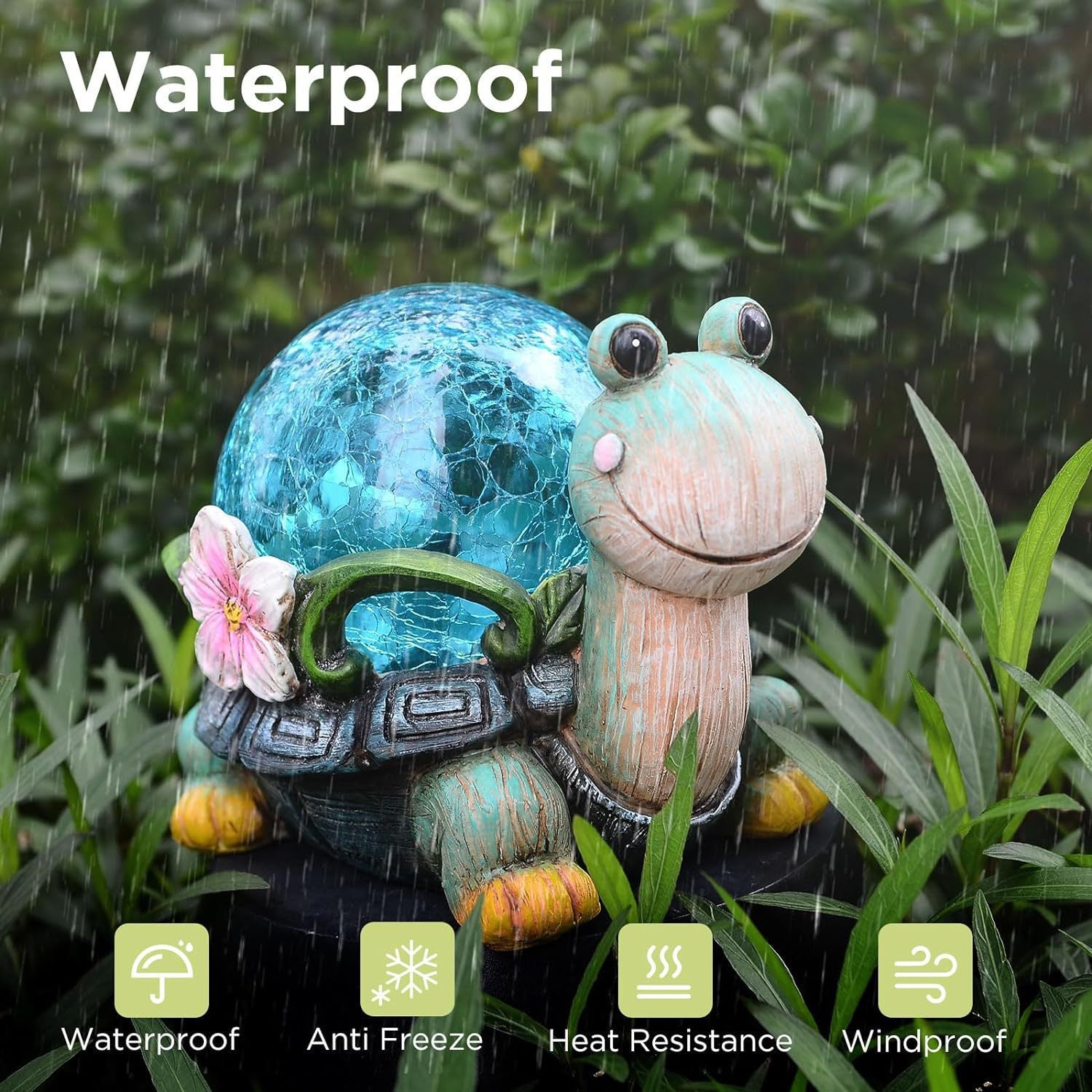 Turtle and Butterfly Charming Solar-Powered Animal Garden Statue - Waterproof Resin Figurine with Glowing LED Accents