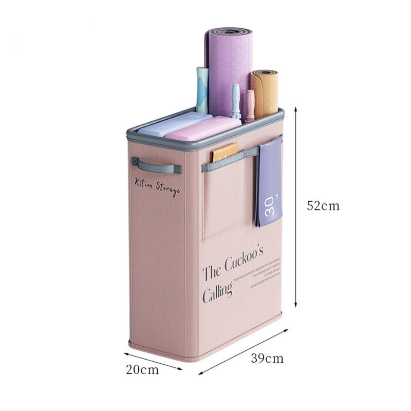 Pink Premium Fabric Yoga Mat Storage Basket - Slim &amp; Foldable Organizer for Home Gym Equipment