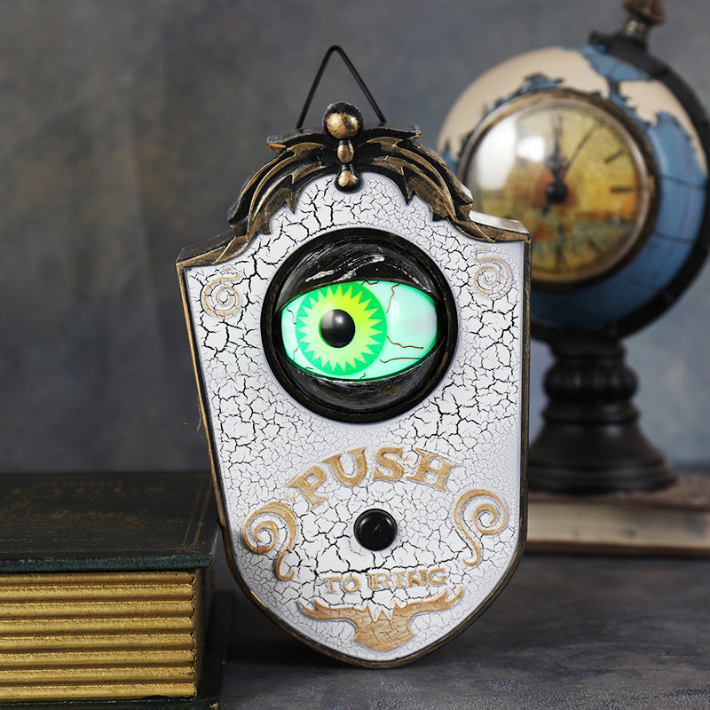 2-Piece White Halloween Animated Eyeball Doorbell - Spooky Light-Up Prop with Scary Sounds for Party &amp; Door Decoration