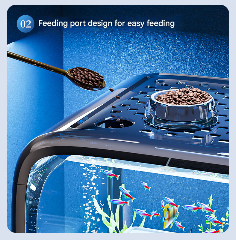 Brown  Modern Desktop Aquarium & Turtle Tank - Panoramic Viewing Fish Tank with Basking Platform & Lid