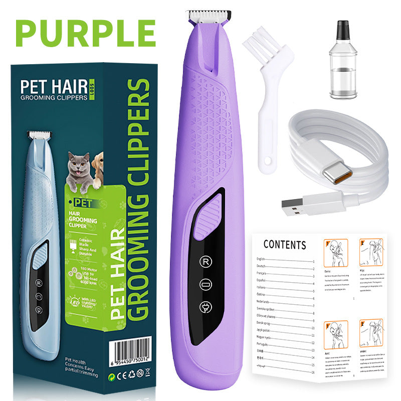 Purple Precision Pet Paw Trimmer - Waterproof &amp; Rechargeable Grooming Clipper for Dog &amp; Cat Paws, Eyes, and Ears