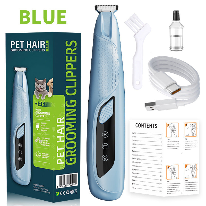 Blue Precision Pet Paw Trimmer - Waterproof &amp; Rechargeable Grooming Clipper for Dog &amp; Cat Paws, Eyes, and Ears