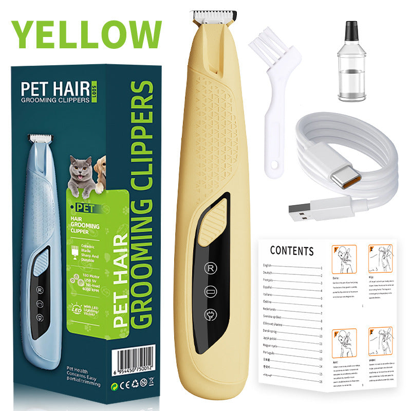 Yellow Precision Pet Paw Trimmer - Waterproof &amp; Rechargeable Grooming Clipper for Dog &amp; Cat Paws, Eyes, and Ears