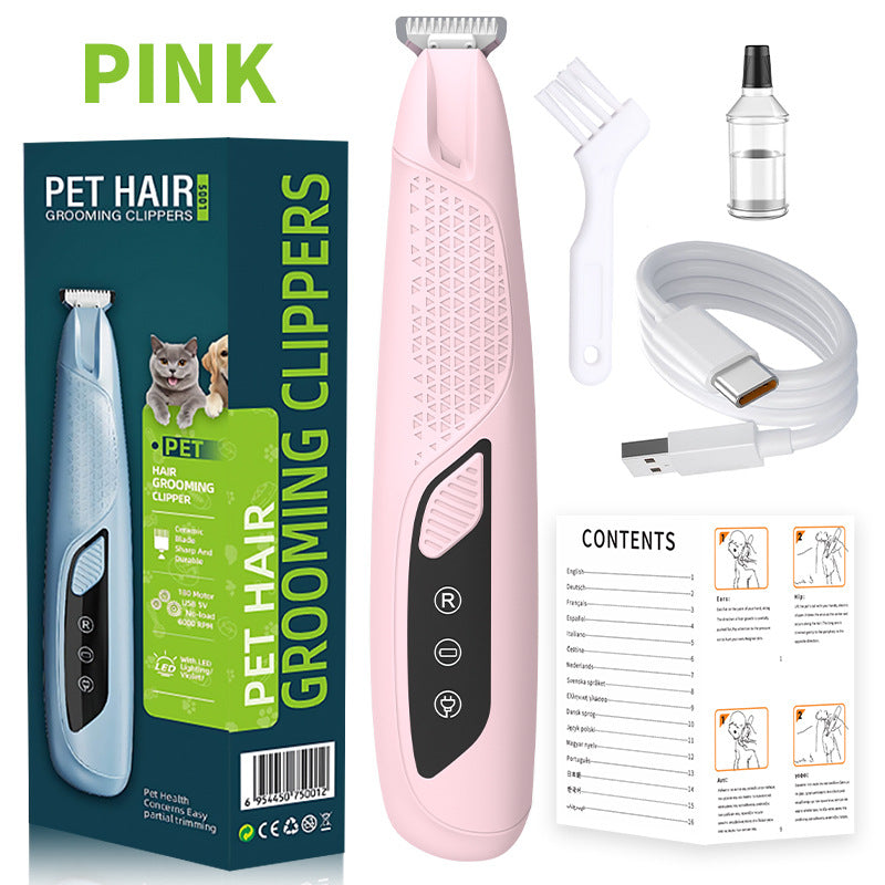 Pink Precision Pet Paw Trimmer - Waterproof &amp; Rechargeable Grooming Clipper for Dog &amp; Cat Paws, Eyes, and Ears