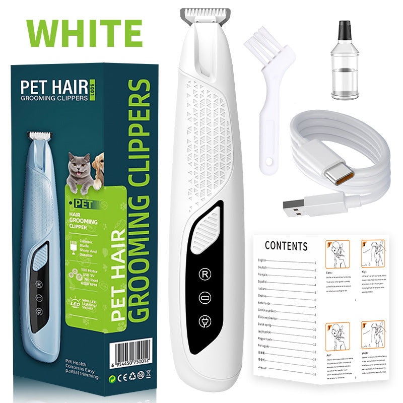 White Precision Pet Paw Trimmer - Waterproof &amp; Rechargeable Grooming Clipper for Dog &amp; Cat Paws, Eyes, and Ears
