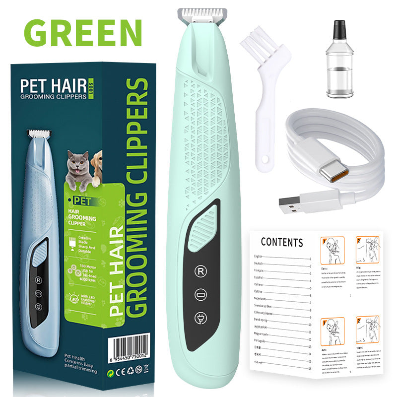 Green Precision Pet Paw Trimmer - Waterproof &amp; Rechargeable Grooming Clipper for Dog &amp; Cat Paws, Eyes, and Ears