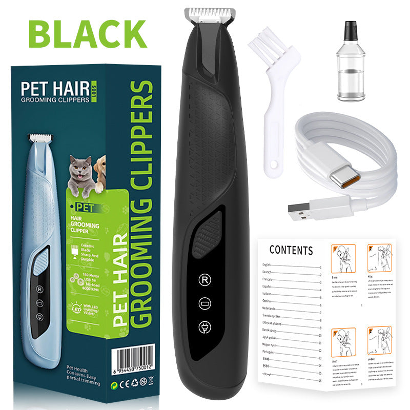 Black Precision Pet Paw Trimmer - Waterproof &amp; Rechargeable Grooming Clipper for Dog &amp; Cat Paws, Eyes, and Ears