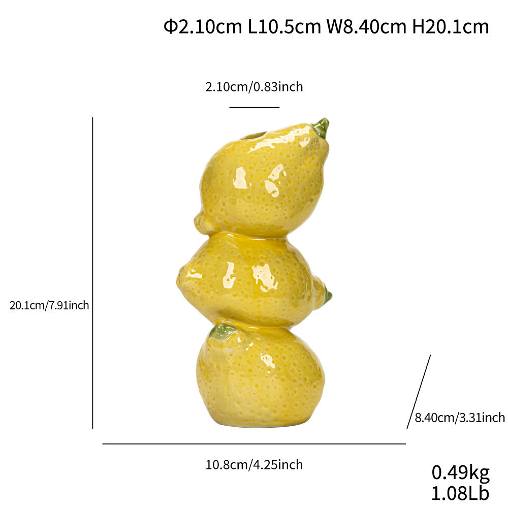 Lemon Whimsical Stacked Fruit Ceramic Vase - Nordic Style Flower Holder for Modern Home Decor