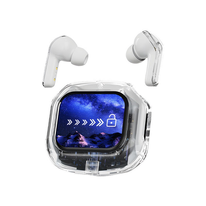 White Smart TWS Earbuds with Full-Color LCD Touchscreen Case - Bluetooth 5.4, HiFi Stereo &amp; ENC Noise Cancelling