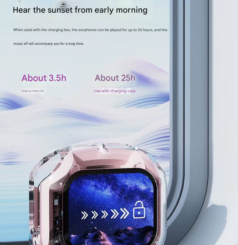 White Smart TWS Earbuds with Full-Color LCD Touchscreen Case - Bluetooth 5.4, HiFi Stereo & ENC Noise Cancelling