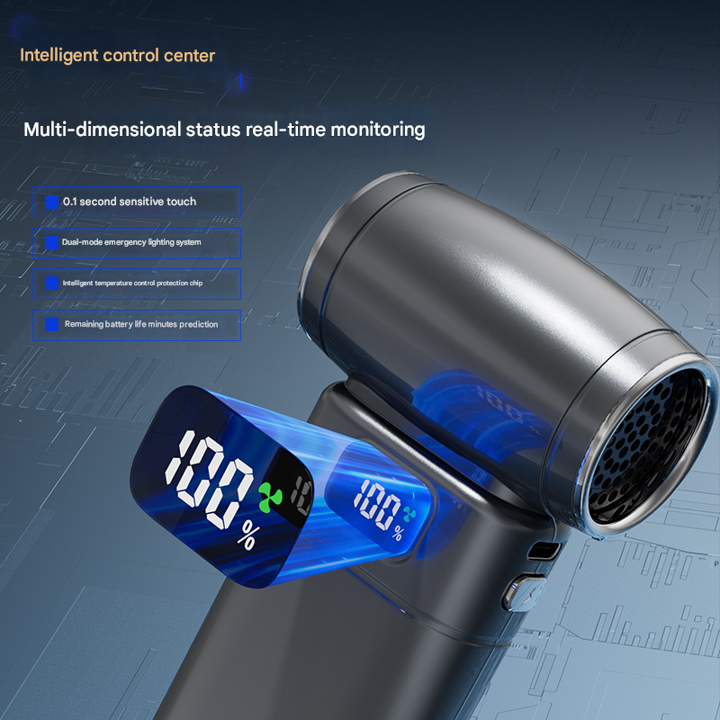 Black Portable High-Speed Turbo Fan & Air Duster - 130,000 RPM Brushless Motor, Rechargeable Blower