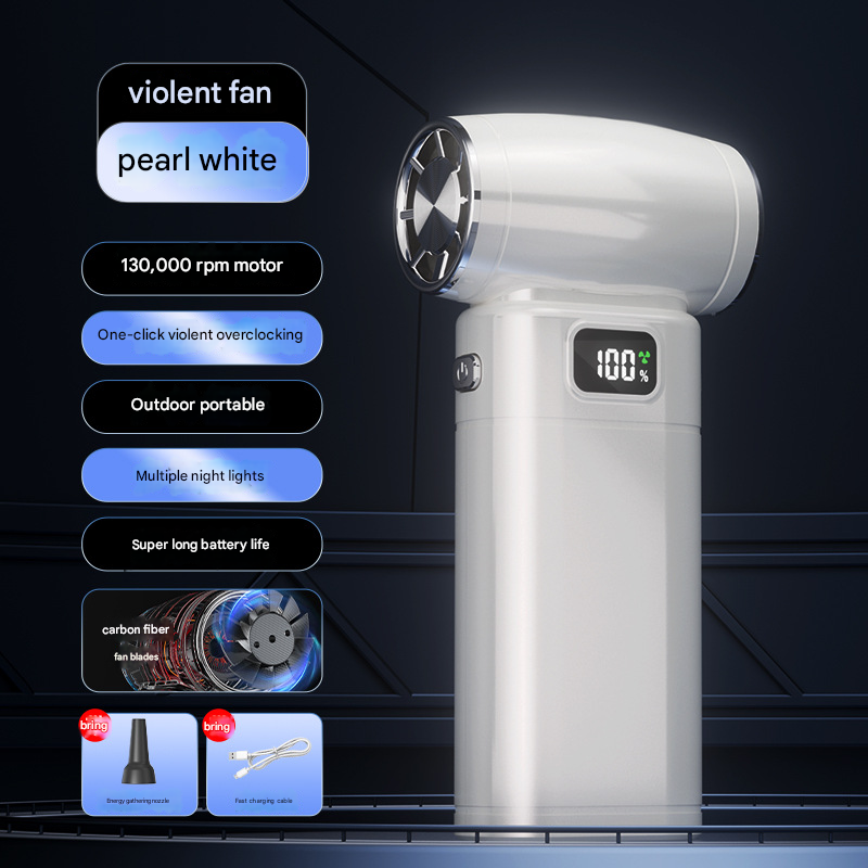White Portable High-Speed Turbo Fan &amp; Air Duster - 130,000 RPM Brushless Motor, Rechargeable Blower